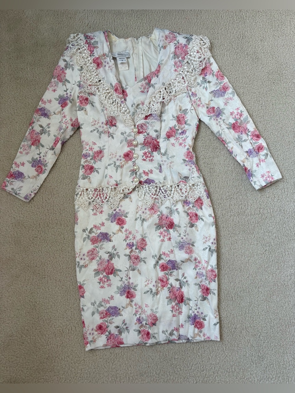 Vintage Scott McClintock cottagecore romantic floral peplum 1-piece dress sz 8